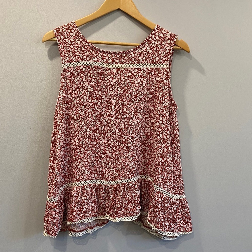Maeve Anthropologie Floral Sleeveless Wrap Back Top